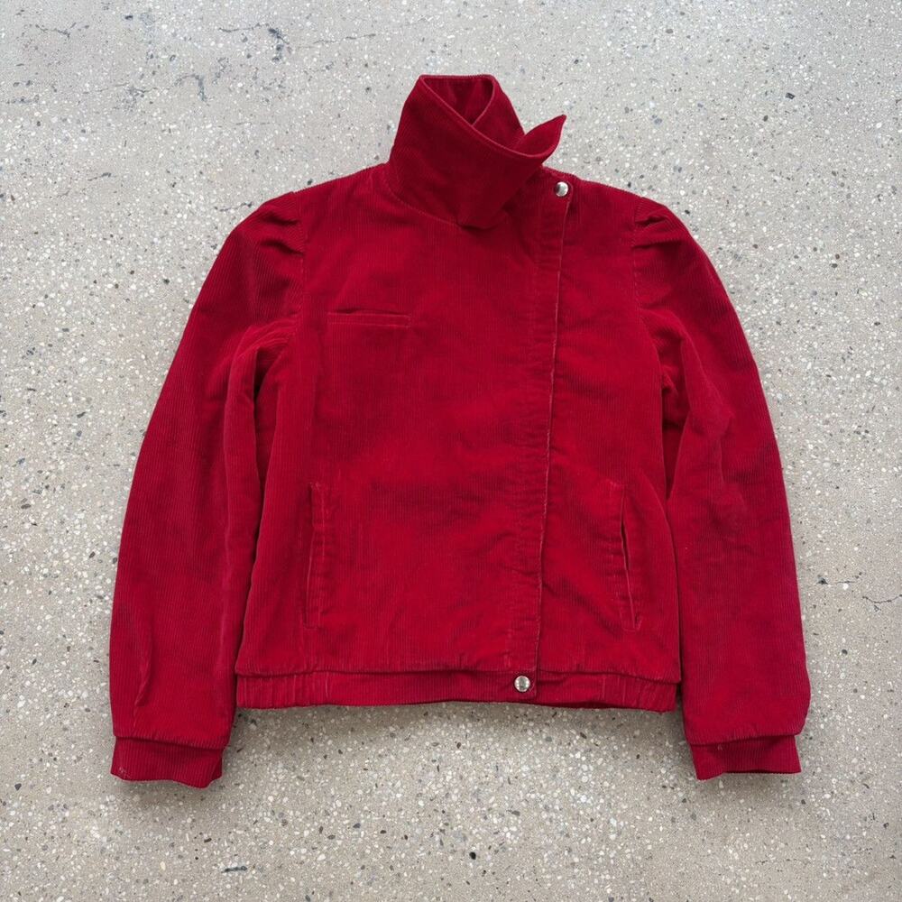 Vintage 70s Red High Neck Asymmetrical Corduroy Jacket
